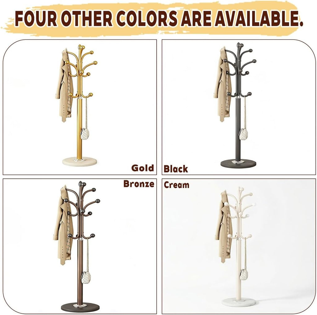 Hall Tree, Marble Base Modern Hall Tree,Metal Frame Freestanding Coat Rack, ,Foyer,Hallway,Corridor,Living Room