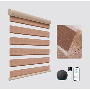 Smart Motorized Zebra Shades with Alexa (Jacquard-Coffee)