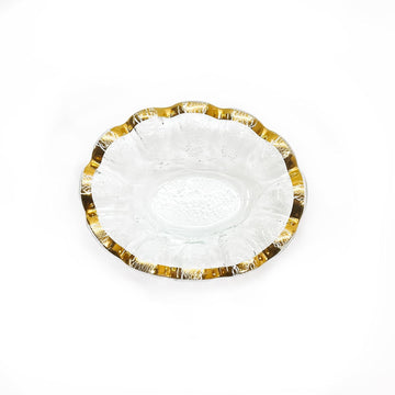 Ruffle 8.25 x 6.5 Inch Dip Bowl with 24k Gold, Timeless Glass Tableware for all Occasions, Made in the USA