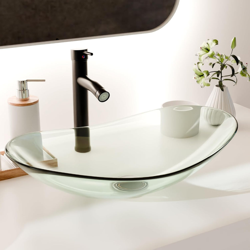Glass Vessel Sink, Above Counter Oval Bathroom Vanity Sink