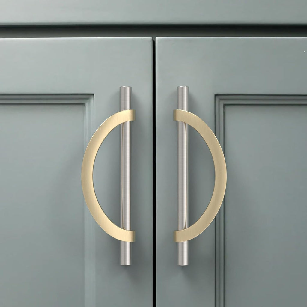10 Pack Brushed Satin Nickel and Gold Cabinet Pulls 5 Inch(128MM) Hole Centers Kitchen Cabinet Handles Cabinet Hardware