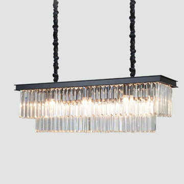 Inspired Odeon Style 14-Light Black Rectangular Crystal Linear Chandelier 59"