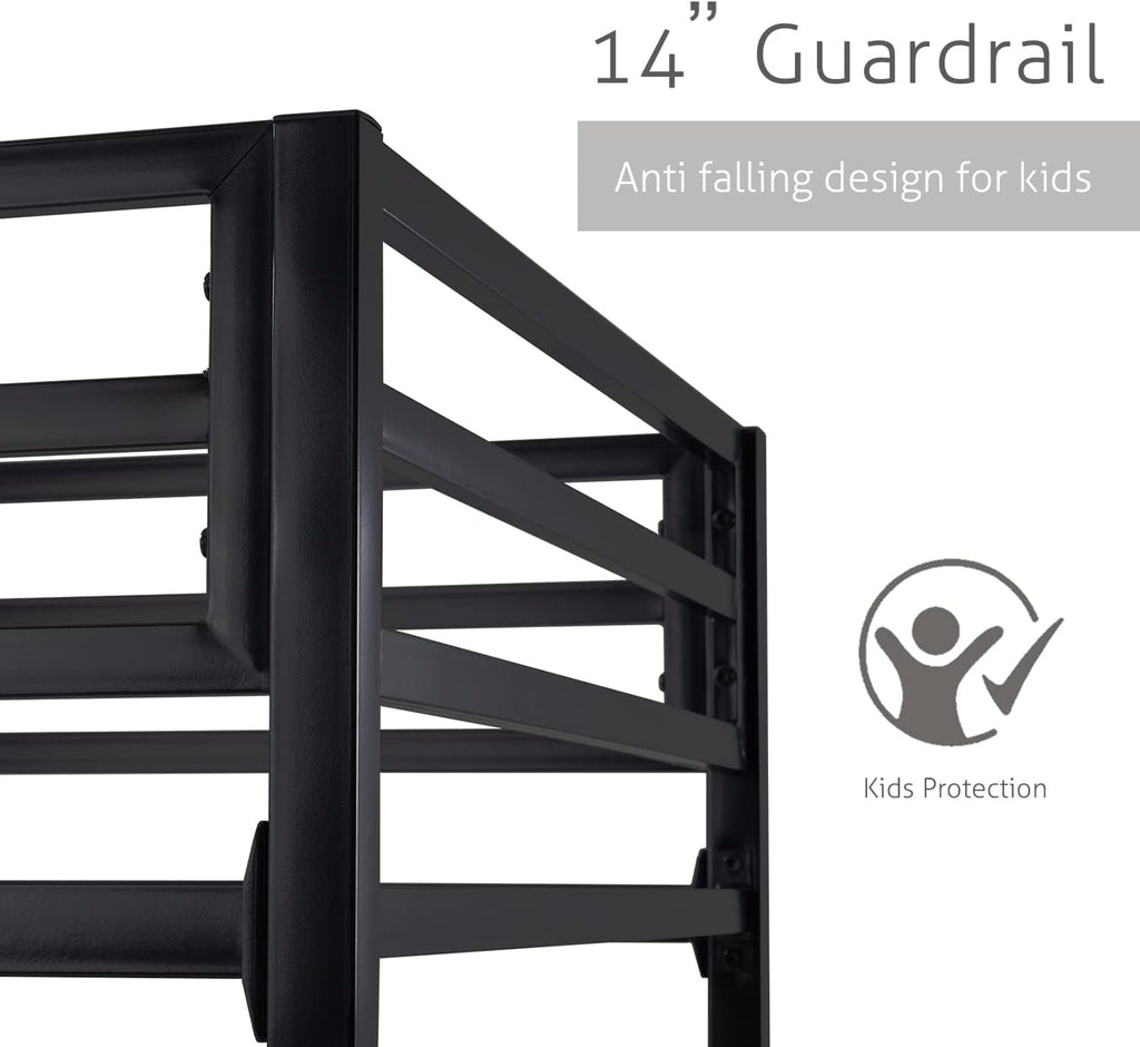 Loft Bunk Bed Twin Over Twin with Ladder and Guardrail,Heavy Duty Metal Slats Support No Box Spring Needed Small Space
