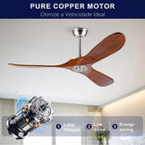 52 Inch Outdoor Ceiling Fan with Remote Control - Solid Wood 3 Blade, Water Resistant, Walnut