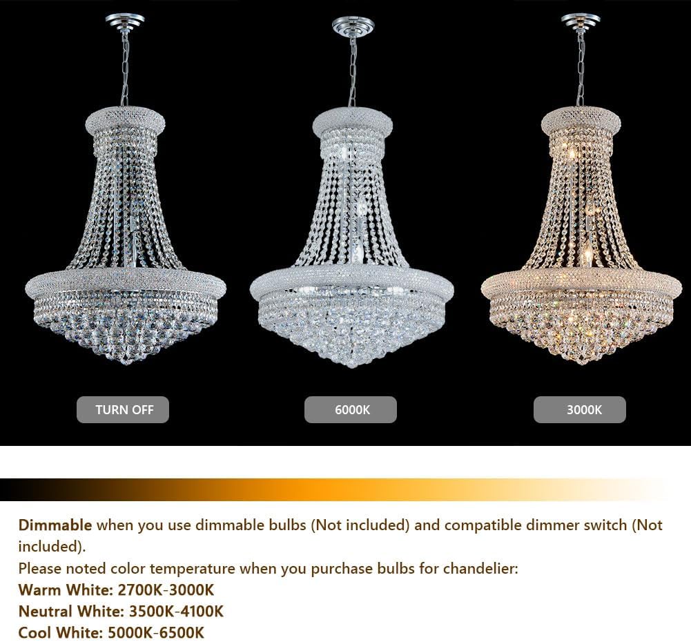 Modern Crystal Chandelier Light Fixtures - D23.6 inch, 10 Lights Chrome Ceiling Haning Chandelier, Pendant Lighting for Living Room, Dining Room, Foyer, Entryway, Hallway
