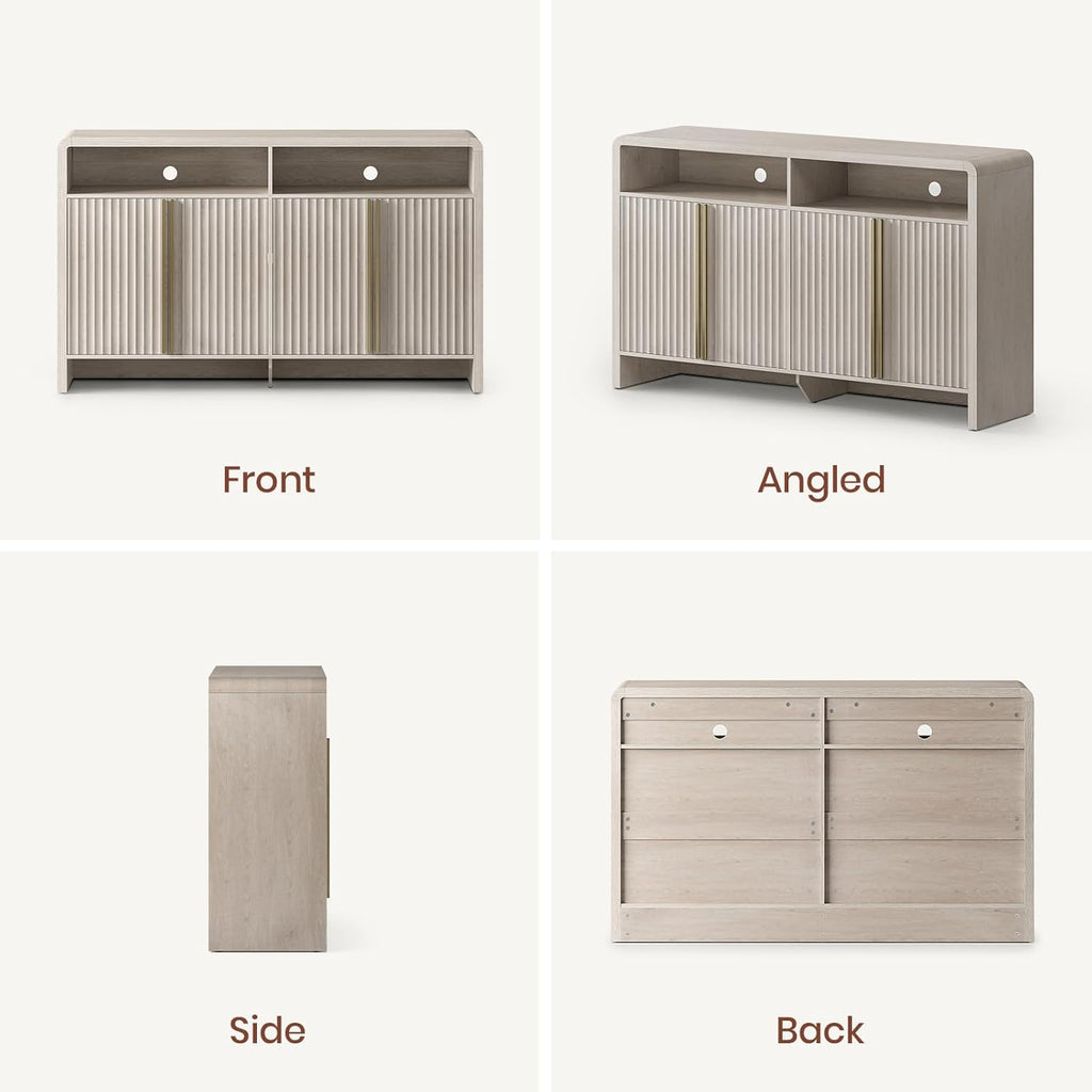 59" Sideboard Buffet Cabinet with Storage, Modern Fluted 4-Door Credenza Accent Cabinet with Open Storage Shelf
