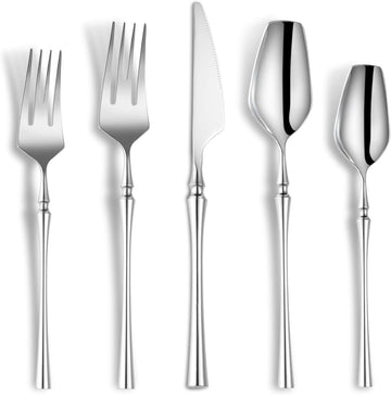 20-Piece Silverware Set for 4,Modern 18/10 Stainless Steel Flatware Set,Unique Rustic Cutlery Utensils Set
