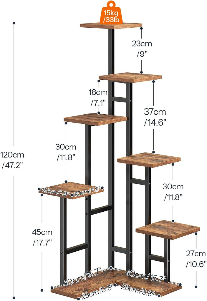 Corner Plant Stand Indoor, 7-Tier Plant Shelf for Multiple Indoor Plants, Corner Plant Rack Organizer, Square Flower