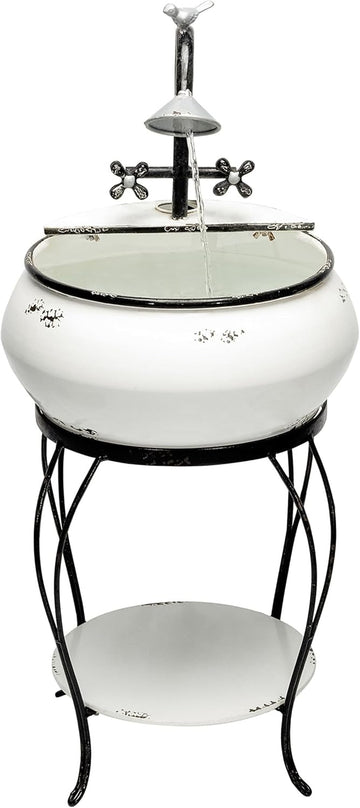 YHL170 32” Indoor/Outdoor Antique Metal Sink Water Fountain with Stand - Charming Waterfall Feature