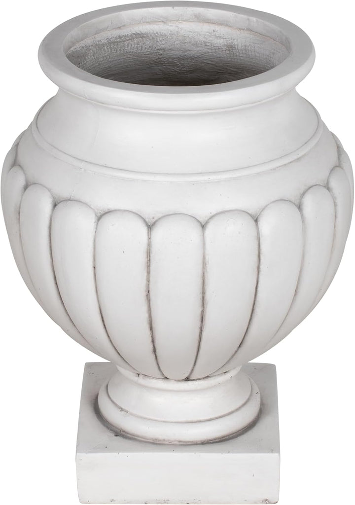 23.03" H Classical Scalloped Pedestal Urn Planter - Weather-Resistant MGO Outdoor Flower Pot for Garden, Patio &
