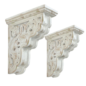 Set of 2 Corbels for Shelves Wood Corbels Decorative Shelf Brackets Farmhouse Decor Wooden Vintage Shelf White