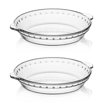 Glass Pie Pan for Baking(2 pack), 9.5 Inches Round Baking Dish for Dinner, Non-Stick Pie Plate with Soft Wave Edge