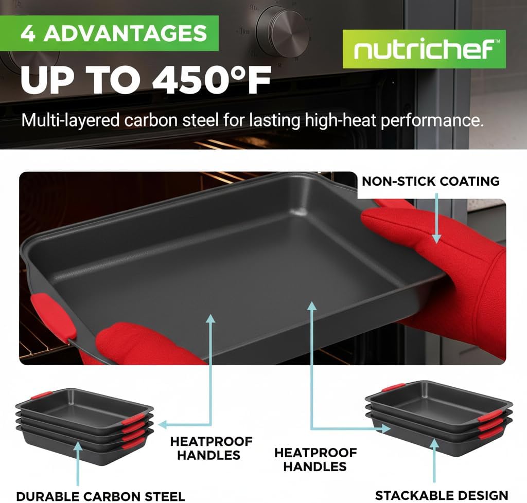 10-Piece Nonstick Kitchen Oven Pans - Premium & Stylish Non-Stick Carbon Steel - Commercial Grade Restaurant Quality