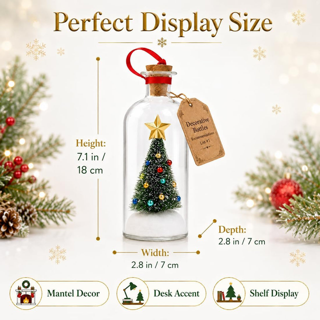 Recordable Christmas Tree in a Bottle Ornament,30-Second Voice Recording Keepsake with Snowy Mini Trees,Glass - Set of 3