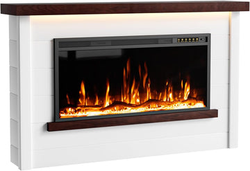 60" Electric Fireplace with Mantel, Fireplace TV Stand with 42"Electric Fireplace Heater, Remote Control