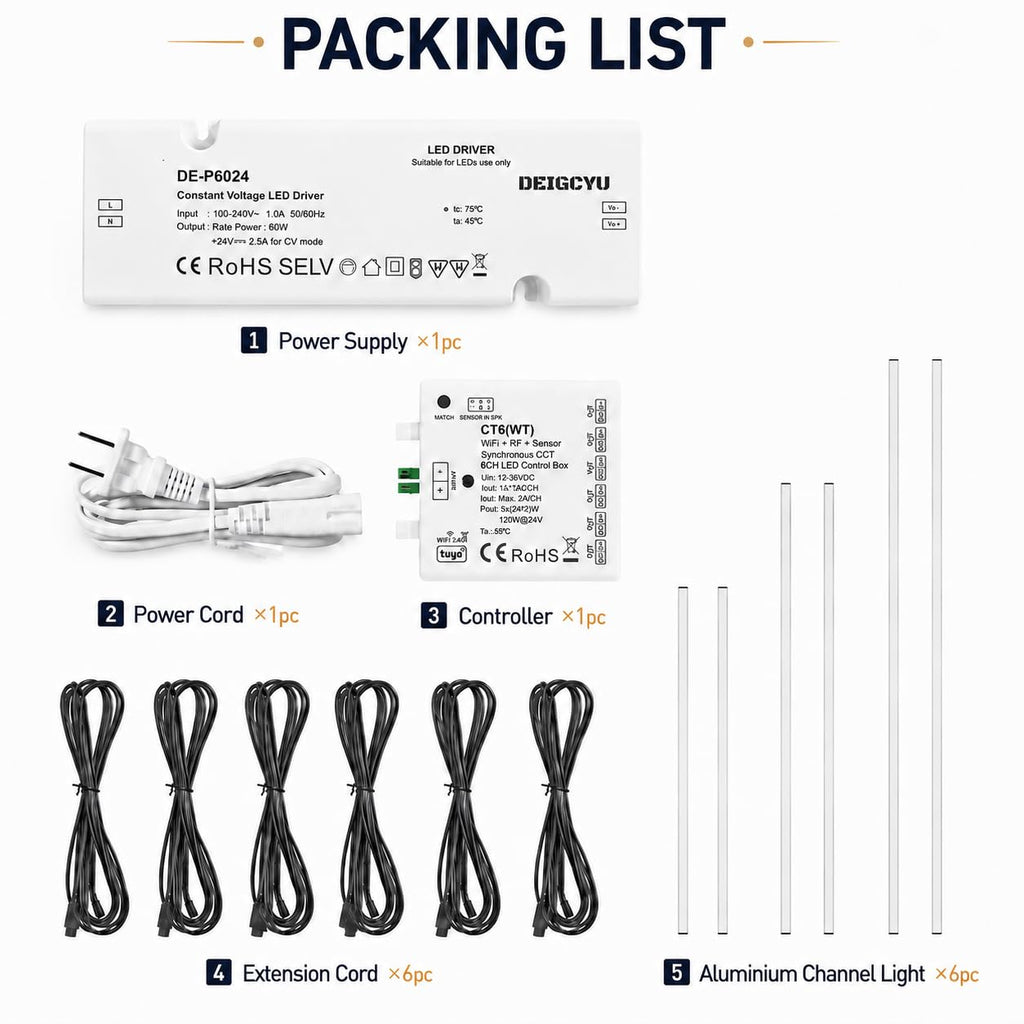 LED Recessed Lighting Kit, 6 Pack Black Self-Adhesive Light Bars