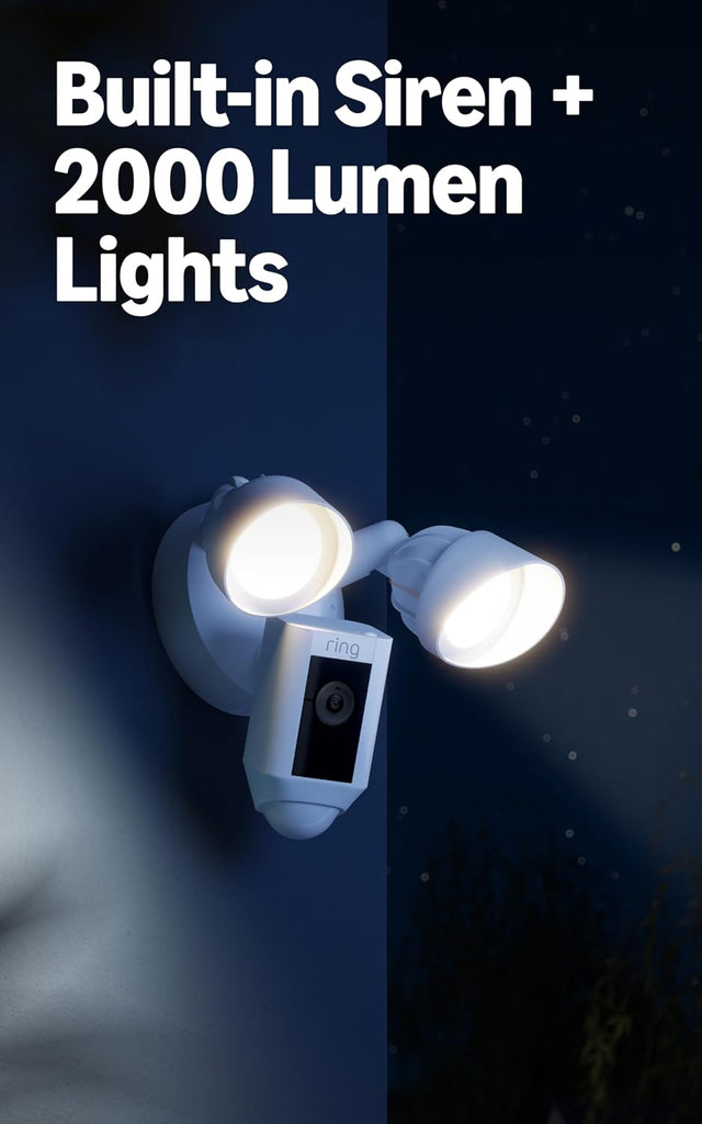 Floodlight Cam Wired Plus, Outdoor home or business security with motion-activated 1080p HD video and floodlights