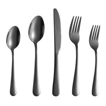 Black Silverware Set, 30 Piece Flatware Cutlery Set for 6, 18/0 Stainless Steel Silverware, Mirror Polished Cutlery
