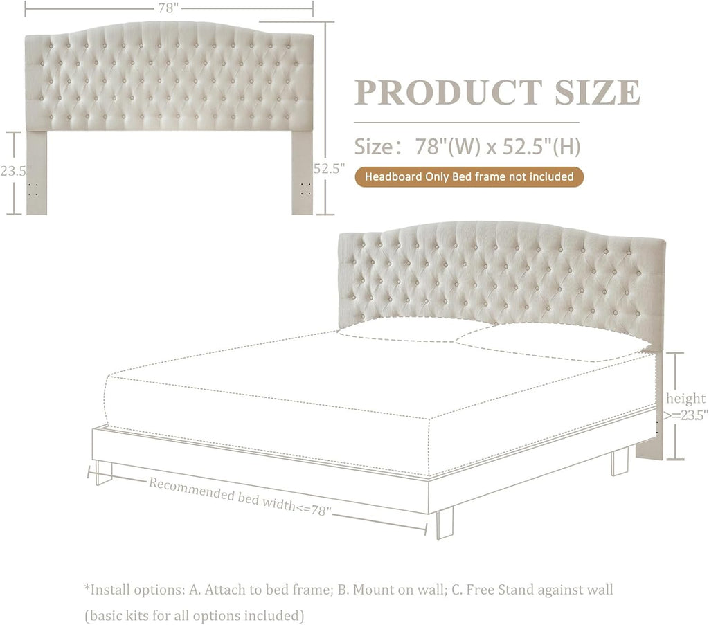 Linen Upholstered Headboard King/Cal King Latest Model Wall Mount, Bed Frame Mount