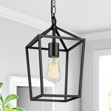 Farmhouse Black Pendant Light for Kitchen Island Industrial Hanging Lantern Fixture Modern Metal Cage Lamp Chandelier