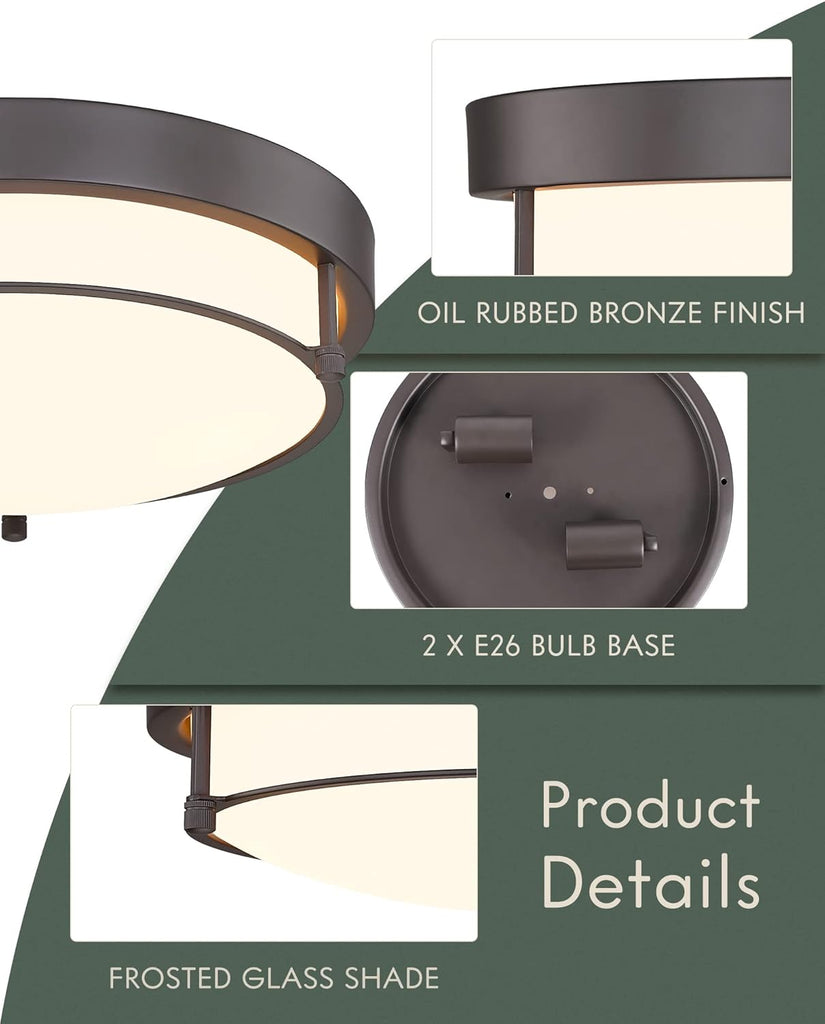 12 inch Flush Mount Ceiling Light, 2-Light Close to Ceiling Light Fixtures with Oil Rubbed Bronze Finish Bedroom