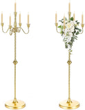 42.7 Inch Floor Candelabra Candle Holder Set of 2, 5 Arms Gold Candlestick Holders, Tall Candelabras Centerpiece for