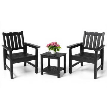 3 Piece Patio Bistro Set, All-Weather Garden Chairs Set of 2 with Table, 400 lbs Support Garden Chair, Black