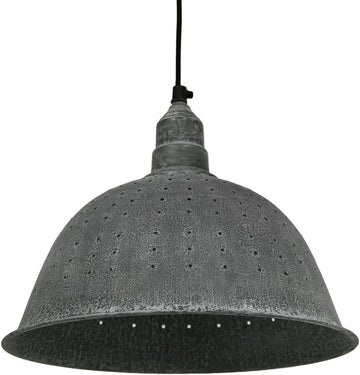 Metal Colander Pendant Light in Weathered Zinc 12 Inches Diameter