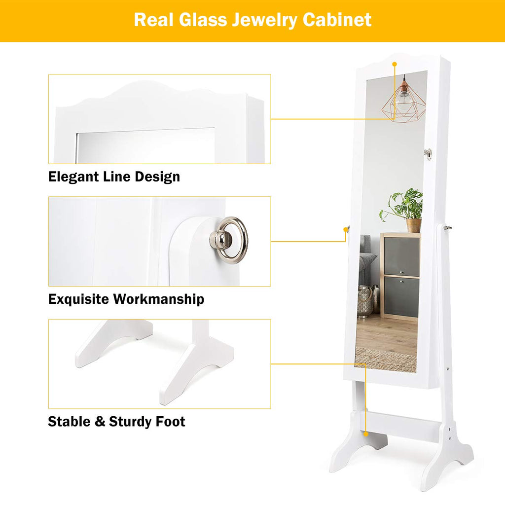 Standing Jewelry Cabinet Armoire with Full Length Mirror, Lockable