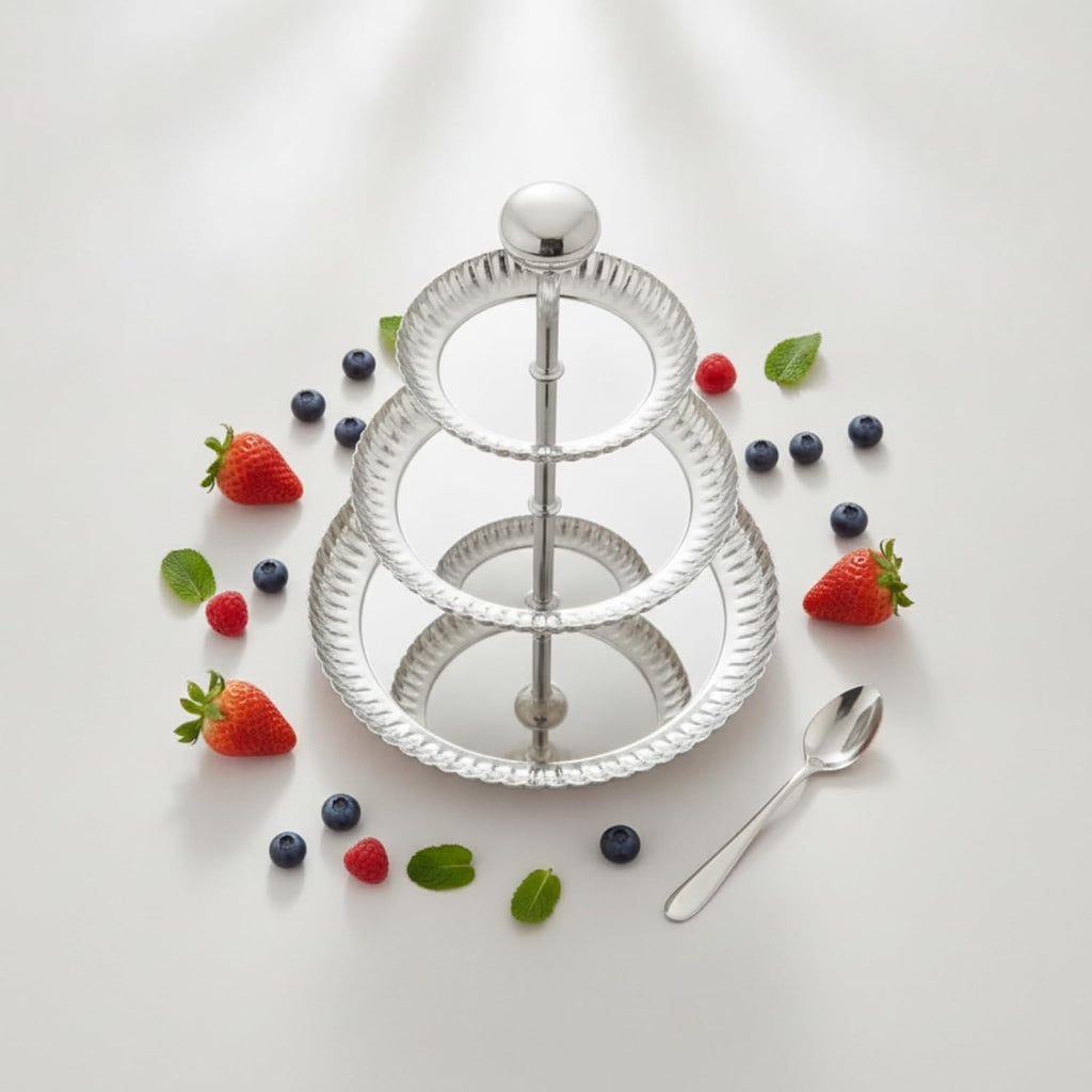 3 Tier Serving Tray Silver Tiered Serving Stand with Handle Mirrored Tiered Tray with Handle for Party Hosts, Pastry