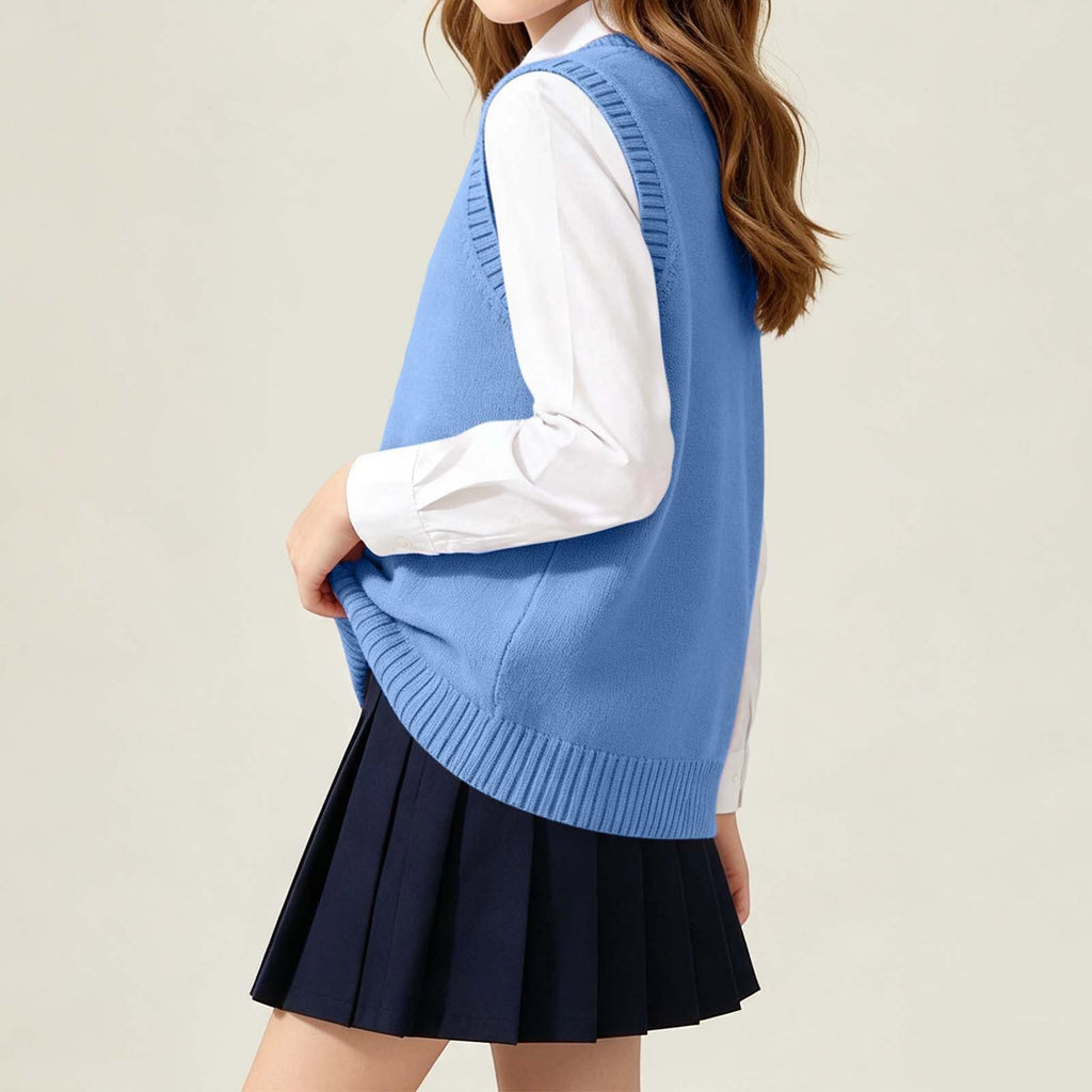 V Neck Sweater Vest Sleeveless Knit School Pullover for Girls