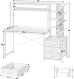 Reversible Computer Desk with Hutch, Home Office Desk with Drawers and Bookshelf