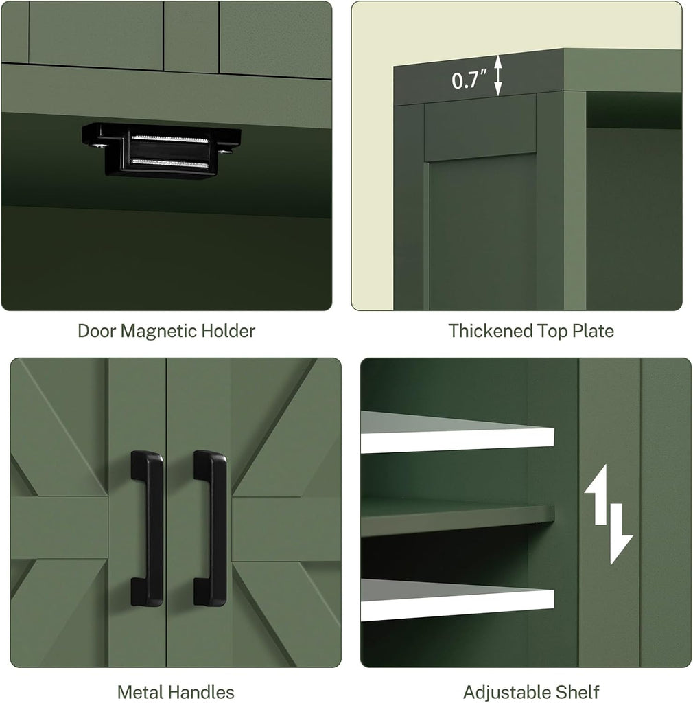 Bathroom Cabinet with Adjustable Shelf & 2 Drawers, Farmhouse Storage Cabinet with 2 Doors, Kitchen Storage Cabinets