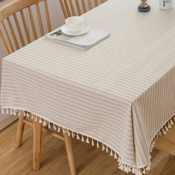 Cloth Tablecloth Rectangular Beige Striped Cotton Table Cloths Farmhouse Fall Tablecloths for 5 Foot Rectangle Tables