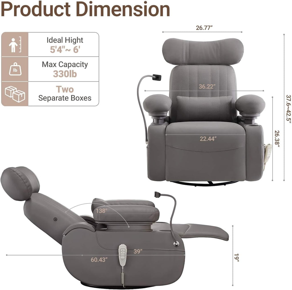 Lullapod Max Power Nursery Rocking Chair with Electric Armrests | Independent Electric Recline & Footrest, Swivel