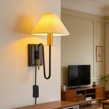 Plug in Wall Lamp,Plug-in or Hardwired Installation Wall Sconce with Beige Fabric Shade for Wall Painting,Modern