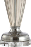 33.5" Smoked Grey Glass/Crystal Table Lamp, Traditional Fluted Glass Column with White Faux Silk Drum Shade