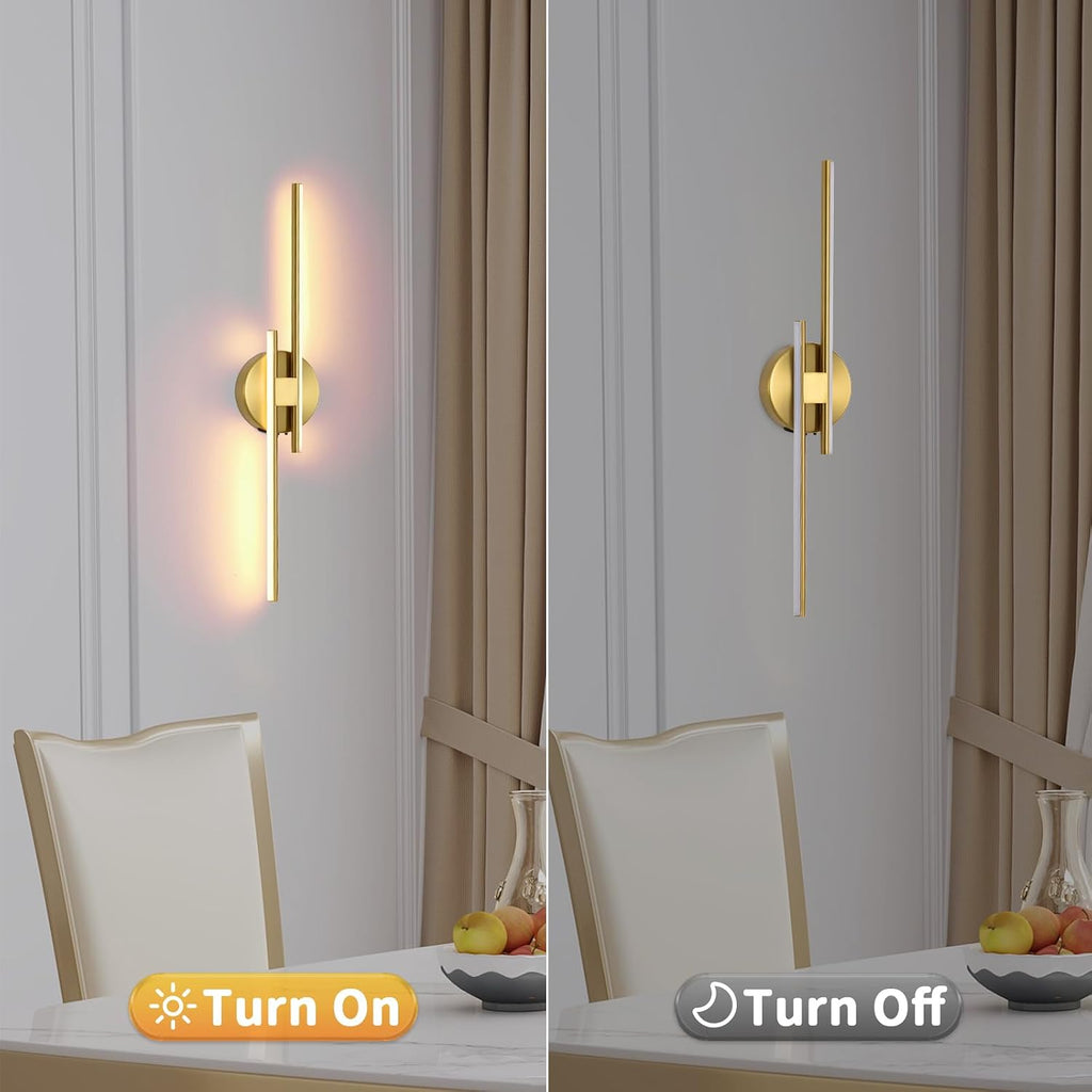 Battery Operated Wall Sconce Set of 2,Gold 23.6" 3000K-6500K LED Dimmable Wall Sconces with Remote Control,Wireless