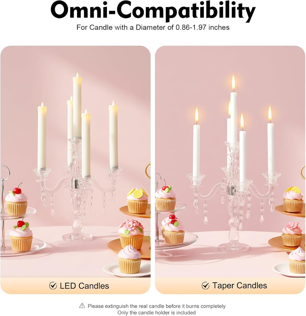 5-Candle Crystal Candelabra, 14 Inch Tall 5 Arms Candle Holder Glass, Wedding Taper Candlestick Holder