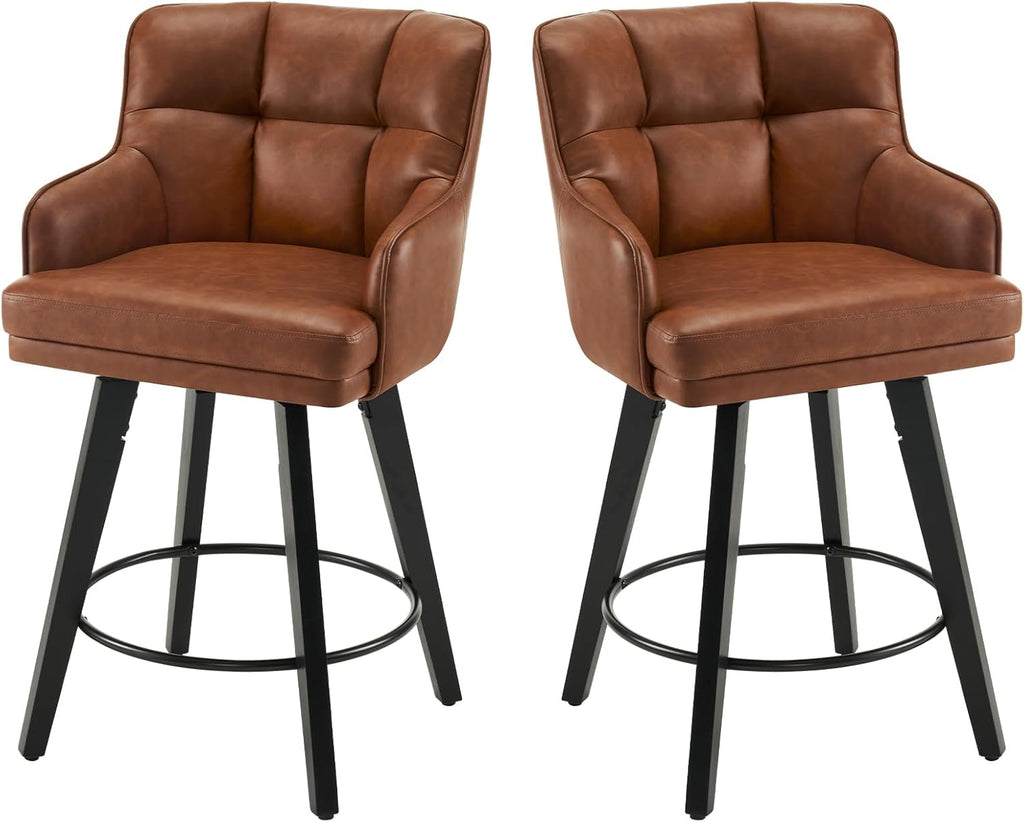 360°Swivel Counter Height Bar Stools with Back, 26 inch Solid Wood Legs, Bar Stool Modern Kitchen Island Chairs, Faux