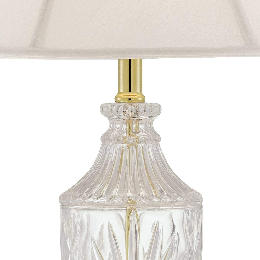 Traditional Glam Style Table Lamp 26.5" High Cut Glass Urn Brass Gold Metal Clear White Cream Bell Glass Shade Decor