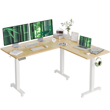 63''*55'' L Shaped Standing Desk Adjustable Height, Bamboo
