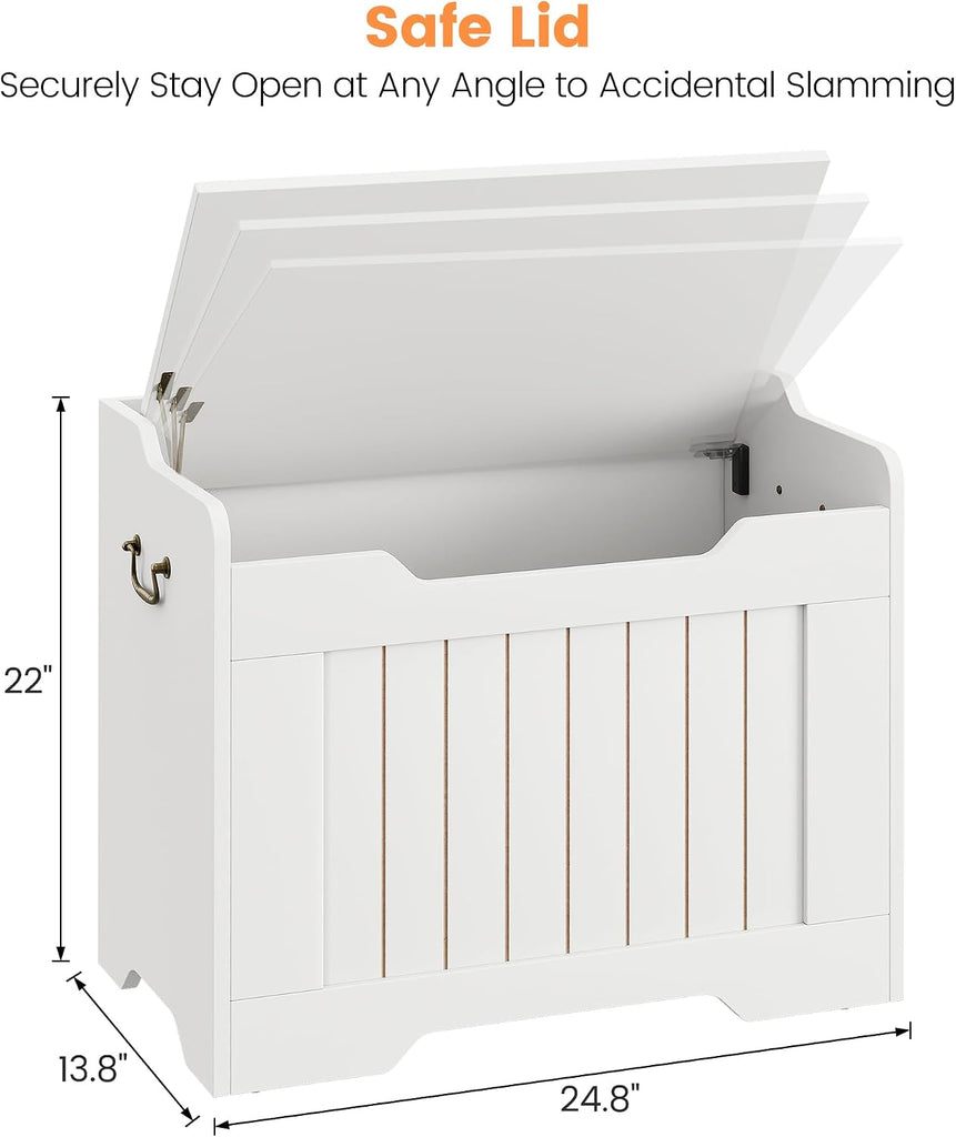 Storage Bench, 24.8" Storage Chest with Lid, Farmhouse Blanket Chest with Safety Hinge,Storage Trunk , White