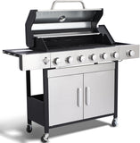 6-Burner Propane Gas Grill with Side Burner, 69,000 BTU BBQ Grill with Cast Iron Grates, Double-Layer Stainless Steel Lid and Grease Management System