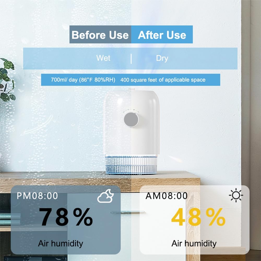Dehumidifier for Home (300 Sq.Ft), Small Dehumidifiers with Auto Shut Off, Ideal for Closet Bedroom Bathroom RV T1