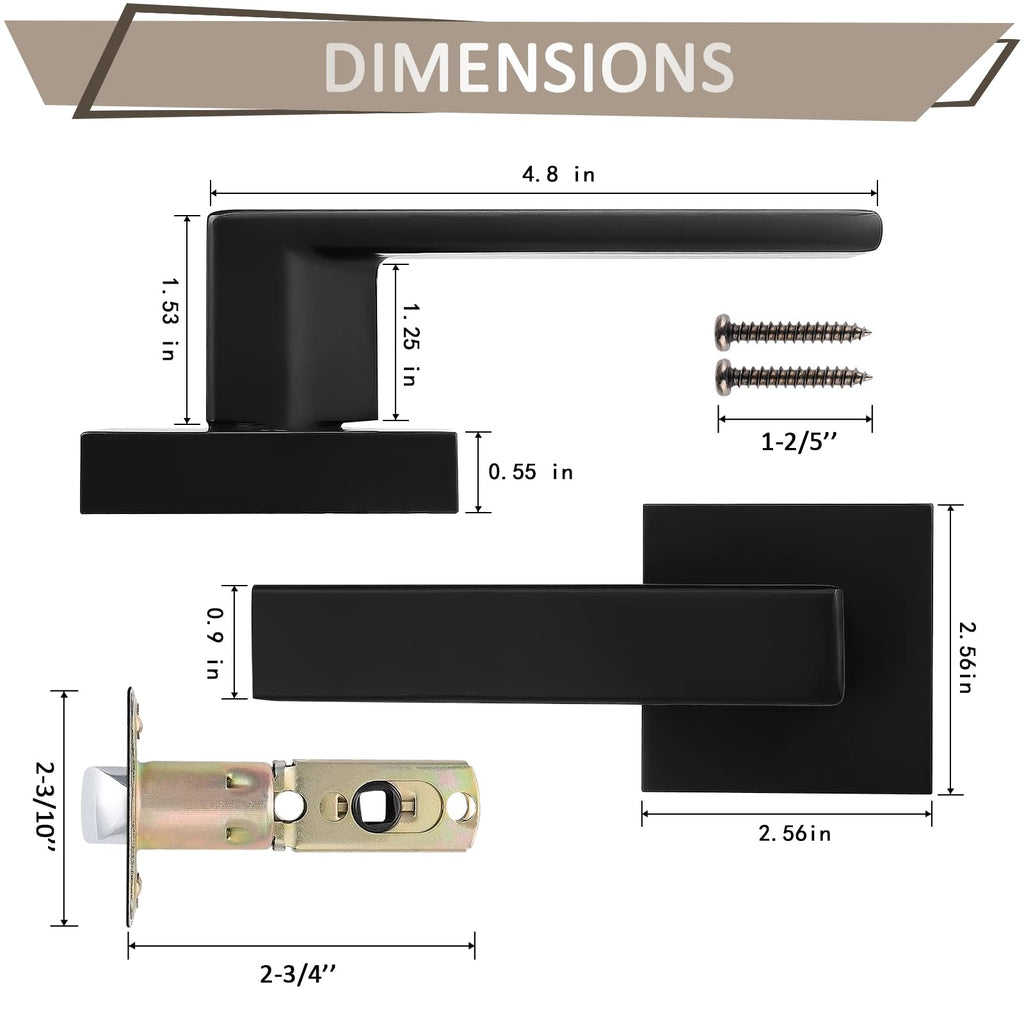 2 Pack Black Passage Door Levers Square Lever Non-Locking Lever Set Interior Keyless Door Handles Door Lock Doorknobs