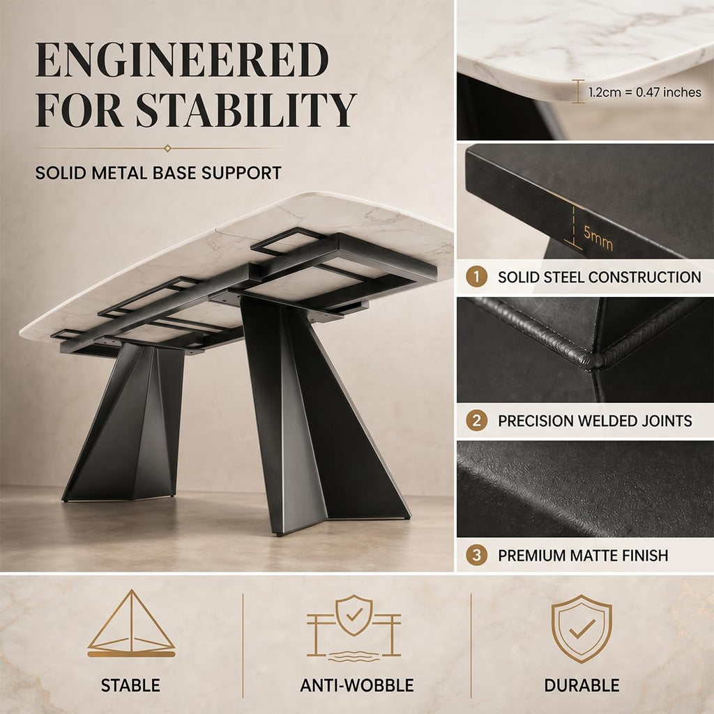 Sintered Stone Dining Table, Extendable Dining Table with Leaf, 65"-95" Rectangular Marble-Look Top, Seats 6-12