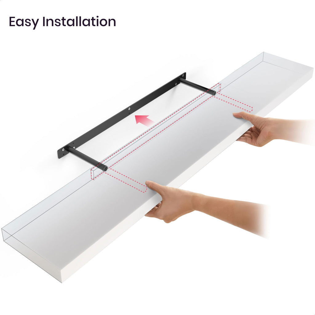 Floating Shelf, 48" Wood Wall Shelf with Invisible Brackets, 8" Deep, White