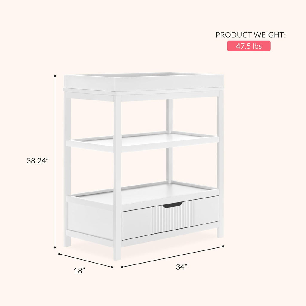 Baby Changing Table - Compact Modern Changing Station with Spacious Drawer & 2 Open Shelves, New Zealand