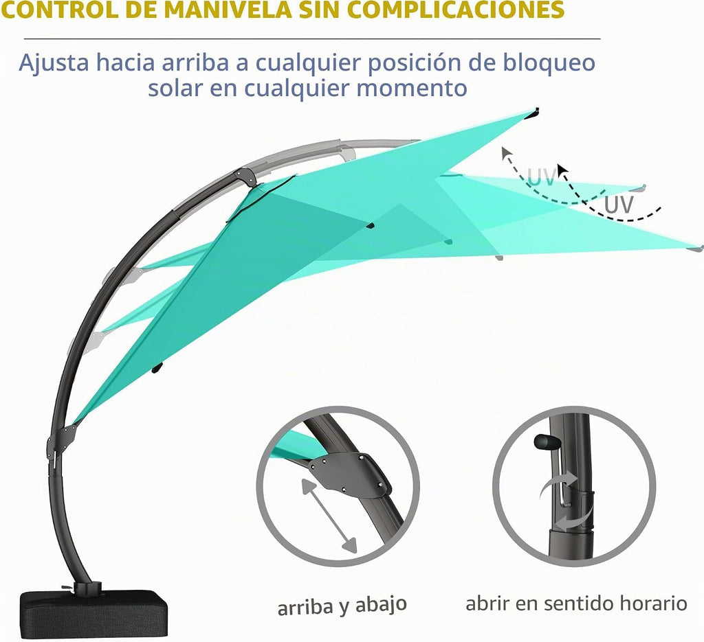 11ft Offset Cantilever Patio Umbrella with Base Included, Large Round Aluminum Outdoor Umbrella - Turquoise Blue
